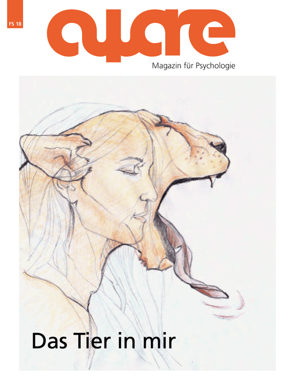 Cover der Ausgabe FS 18 (Illustration einer Person und eines Tigers, die übereinander gelegt sind und wie eins wirken. Die Überschrift lautet: "Das Tier in mir".)
