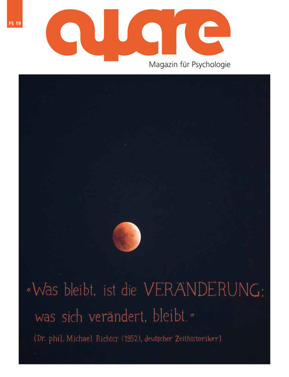 Cover der Ausgabe FS 19 (Ein orangener Planet auf schwarzem Grund. Ein Zitat als Titel: "Was bleibt, ist die Veränderung: was sich verändert, bleibt.")